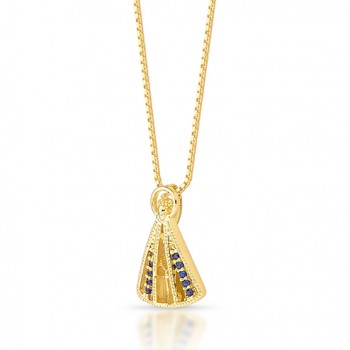 Colar Nossa Senhora Aparecida pequena com manto zirconia azul, 10x6mm. 161760