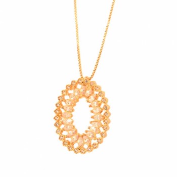 Colar oval navete cristal com zirconia cristal em volta. 16x12mm. 161767