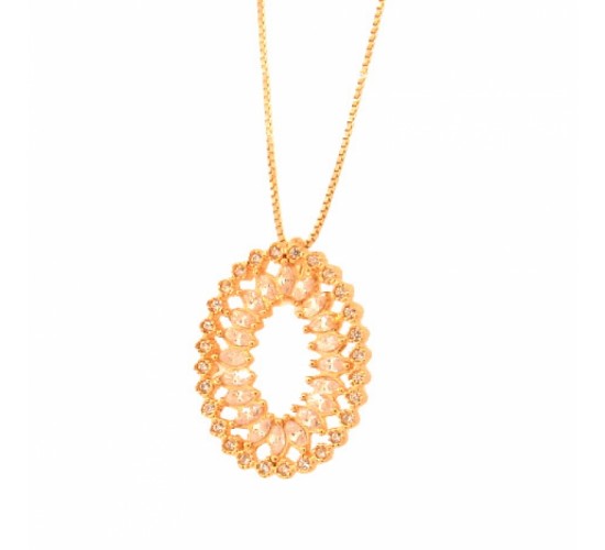 Colar oval navete cristal com zirconia cristal em volta. 16x12mm. 161767