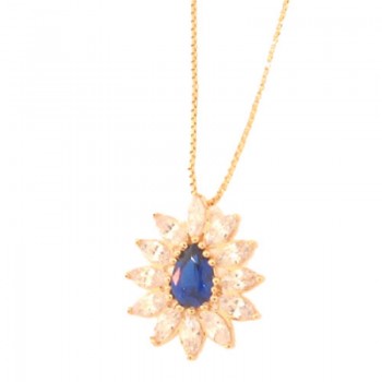 Colar gota azul safira com navete cristal em volta. 161772