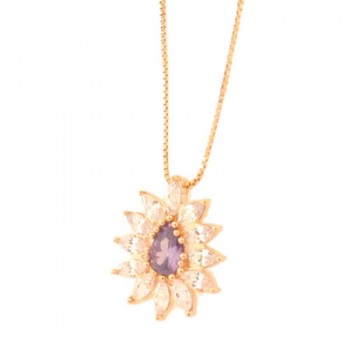 Colar gota lilas com navete cristal em volta. 11x9mm. 161775