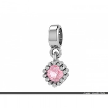 Berloque de pendurar redondo 4mm em prata com zirconia rosa claro. 361777