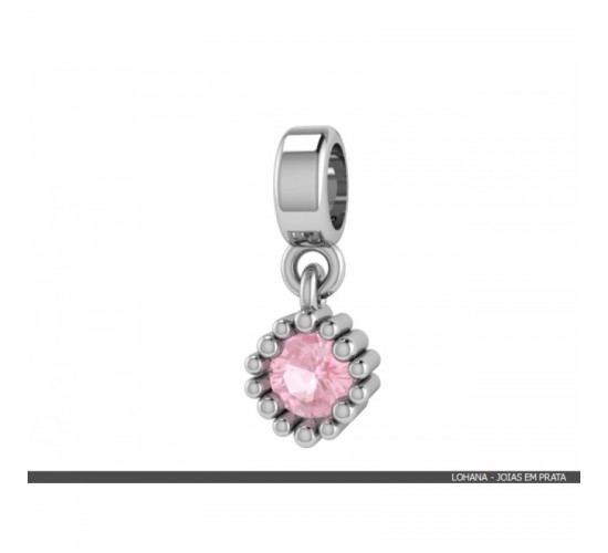 Berloque de pendurar redondo 4mm em prata com zirconia rosa claro. 361777