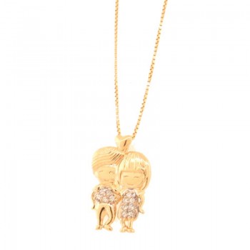Colar casal de namorados zirconia cristal com coracao. 13x6mm. 161785