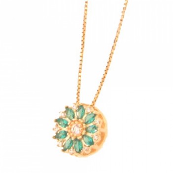 Colar flor navete verde paraiba com miolo zirconia cristal. 5mm. 161792