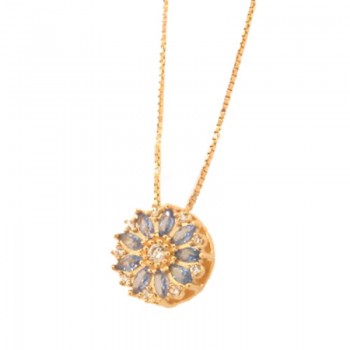 Colar flor navete azul claro com miolo zirconia cristal. 5mm. 161793