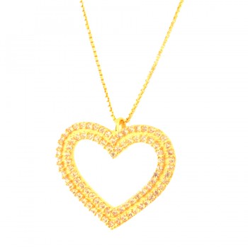Colar coracao medio vazado com 2 fileiras zirconia cristal. 12x16mm. 161797 Colar coracao medio vazado com 2 fileiras zirconia cristal. 12x16mm. 161797