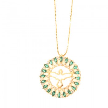 Colar divino com aro redondo navete verde paraiba e zirconia cristal. 161805