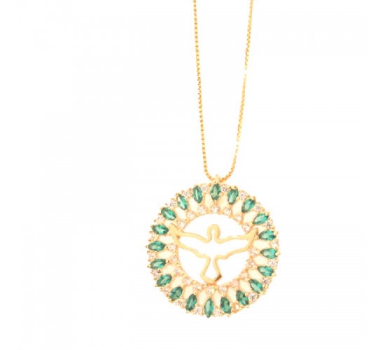 Colar divino com aro redondo navete verde paraiba e zirconia cristal. 161805