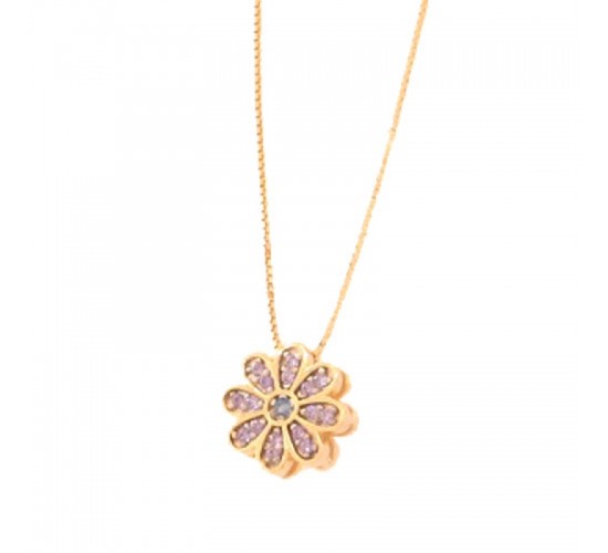 Colar flor petalas zirconia lilas e miolo zirconia azul claro. 161813
