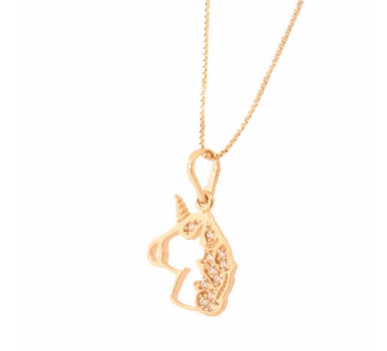 Colar infantil unicornio vazado zirconia cristal. 9x7mm. 161842