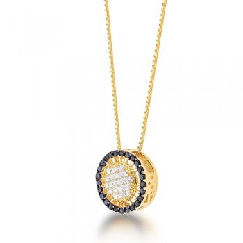Colar redondo vazado com zirconia cristal no centro e negra em volta. 6mm. 161870