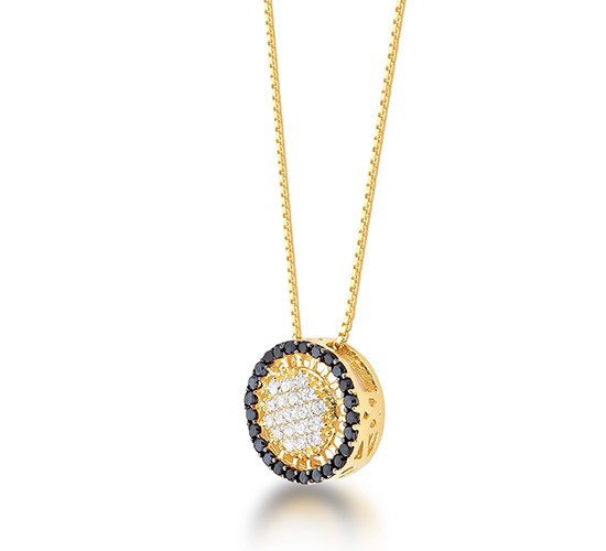 Colar redondo vazado com zirconia cristal no centro e negra em volta. 6mm. 161870