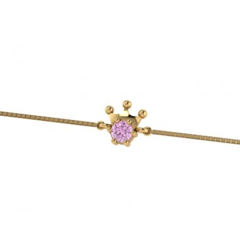 Pulseira infantil coroa zirconia rosa. 161899