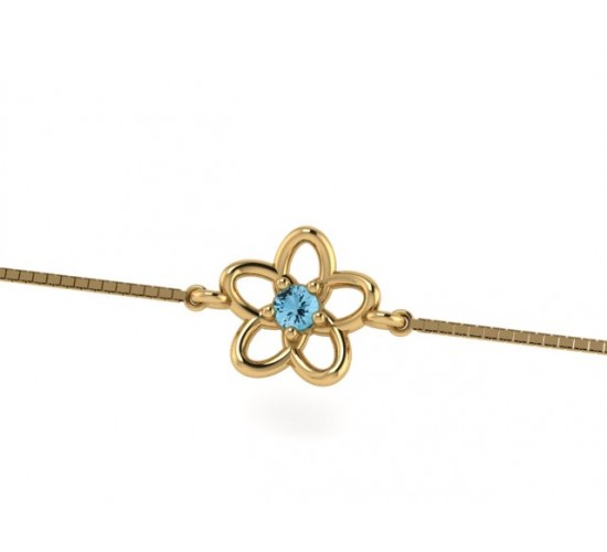 Pulseira infantil flor 5 petalas lisa com miolo zirconia azul claro. 161923