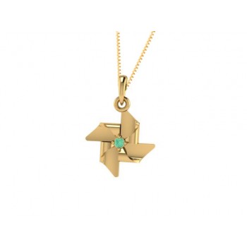 Colar infantil catavento liso com zirconia verde paraiba no centro. 161934