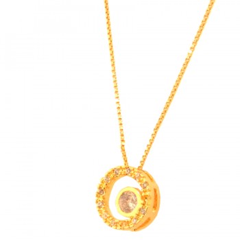 Colar circulo vazado zirconia cristal com zirconia maior cristal no centro. 5mm. 161943