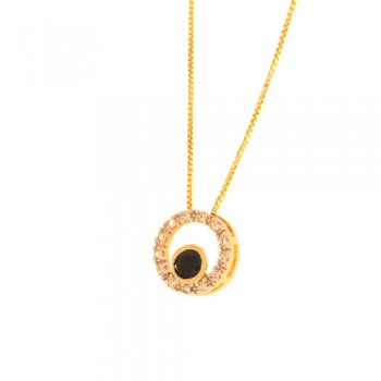 Colar circulo vazado zirconia cristal com zirconia maior negra no centro. 5mm. 161944