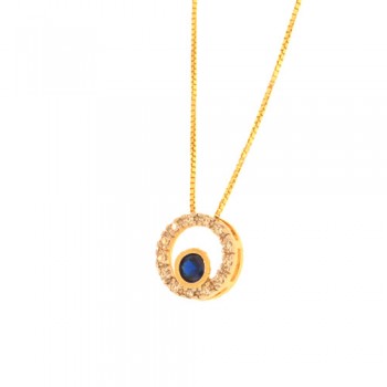 Colar redondo vazado com zirconia azul no centro e cristal em volta. 5mm. 161945