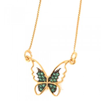 Colar borboleta vazada com zirconia verde paraiba nas asas. 9x14mm. 161949