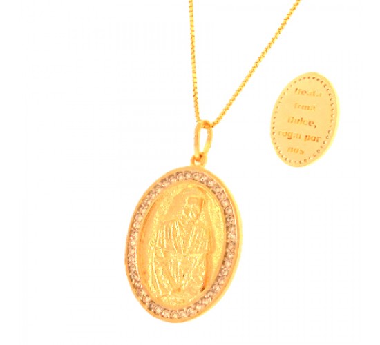 Colar medalha beata irma dulce com zirconia cristal em volta. 161977
