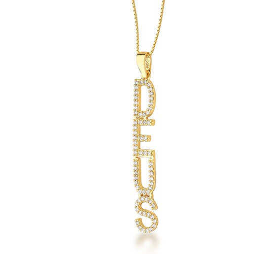Colar escrito Deus zirconia cristal. 35x1mm. 161992