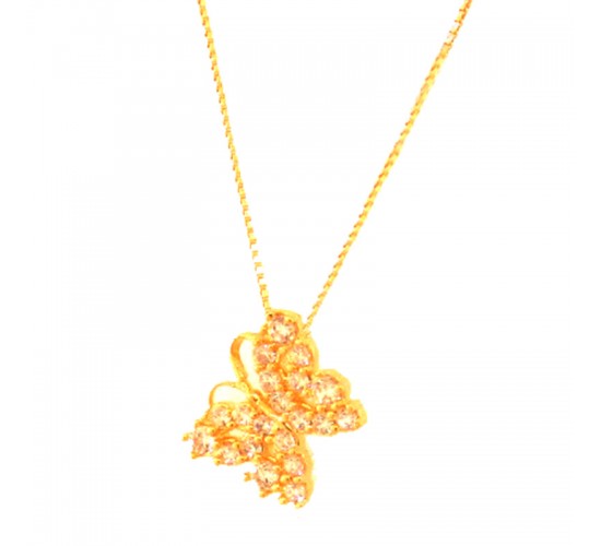 Colar borboleta pequena zirconia cristal nas asas corpinho liso. 6x8mm. 162011