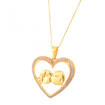 Colar coracao zirconia cristal com casal de namorados dentro. 16x18m. 162014