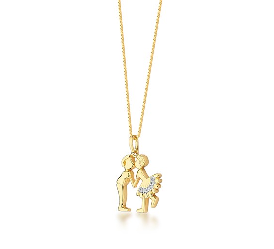 Colar casal de namorados zirconia cristal no vestido. 12x11mm. 162015