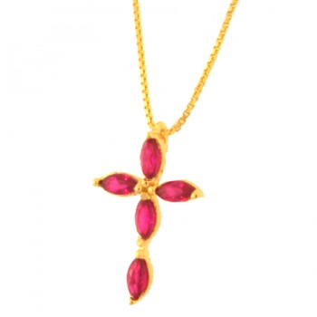 Colar cruz pequena navete vermelho rubi. 12x6mm. 162021