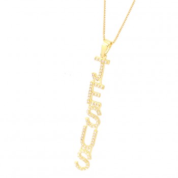 Colar manuscrito Jesus zirconia branca. 44x1mm. 1620460
