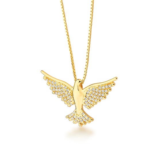 Colar divino zirconia cristal, corpo liso, corrente 45cm. 1620480