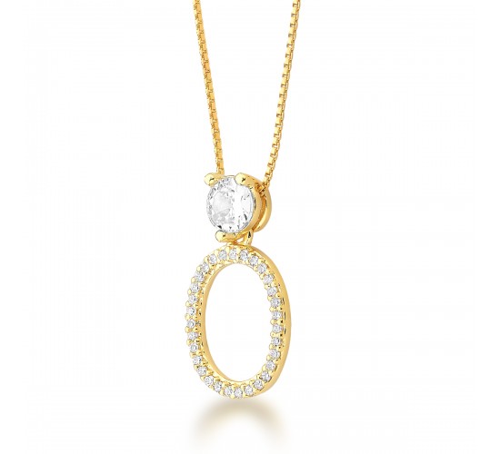 Colar oval, zirconia cristal pedra maior cristal. Corrente 45cm. 16x6mm. 1620530