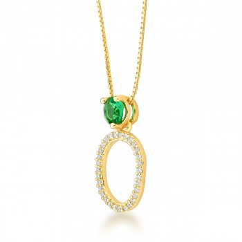Colar oval, zirconia cristal pedra maior verde. Corrente 45cm. 16x6mm. 1620538