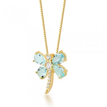 Colar libelula navete azul claro e zirconia cristal, corrente 45cm. 12x10mm. 1620571
