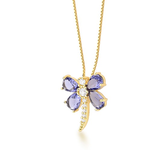 Colar libelula navete e zirconia lilas, corrente 45cm. 12x10mm. 1620573