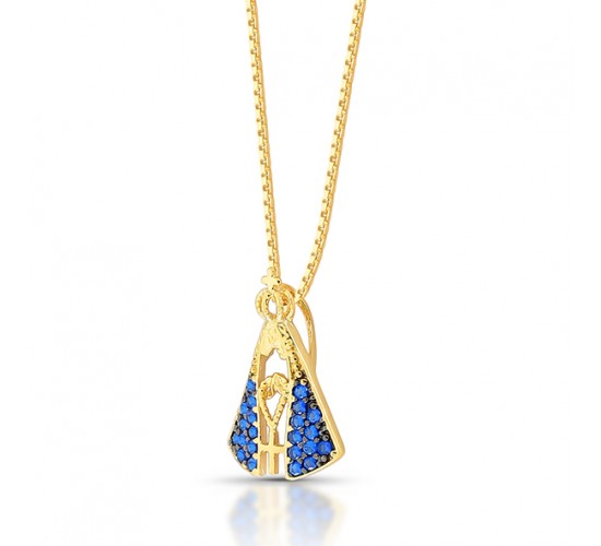 Colar Nossa Senhora Aparecida 14mm, manto zirconia azul safira, 1620712