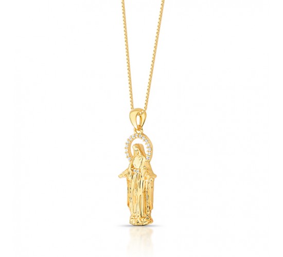 Colar Nossa Senhora das Graças 24mm, zirconia cristal, corrente 45cm. 1620750