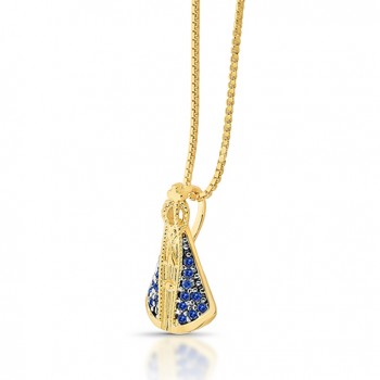 Colar Nossa Senhora 15mm mando zirconia azul, corrente 45cm. 1620822 Colar Nossa Senhora 15mm mando zirconia azul, corrente 45cm. 1620822