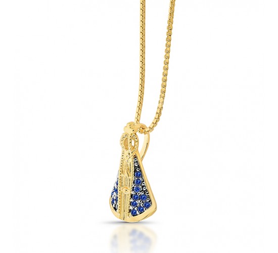Colar Nossa Senhora 15mm mando zirconia azul, corrente 45cm. 1620822
