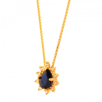 Colar gota azul safira e zirconia cristal em volta. 5x3mm. 1630052