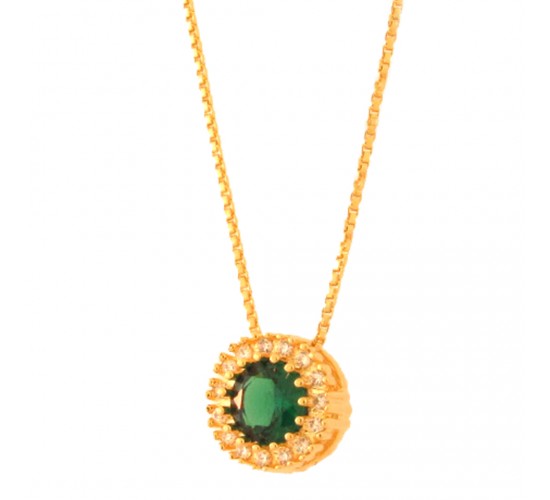Colar chuveiro redondo pedra maior zirconia verde esmeralda aro com zirconia cristal em volta. 1630098