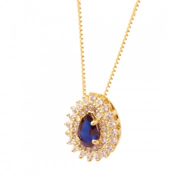 Colar gota azul safira dentro e zirconia cristal em volta. 8x6mm. 1630172