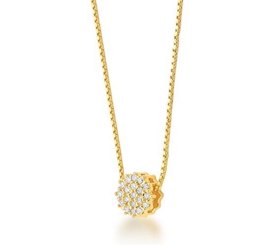 Colar chuveiro redondo pequeno zirconia cristal, corrente 40cm. 1630220