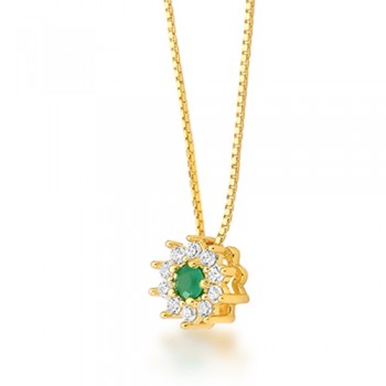 Colar flor pequena zirconia verde centro e cristal em volta, corrente 40cm. 3mm. 1630238