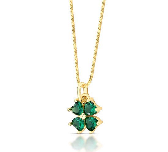 Colar trevo verde esmeralda, corrente 45cm. 1635348