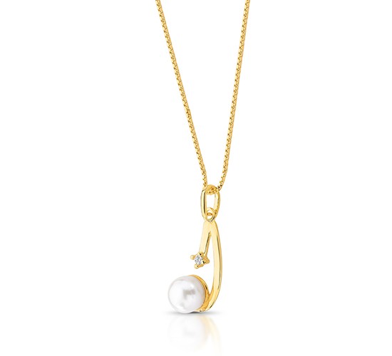 Colar haste lisa com perola e zirconia cristal nas pontas, corrente 45cm. 1635510