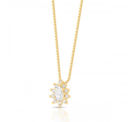 Colar gota cristal 9mm, zirconia cristal em volta. Corrente 45cm. 1635560
