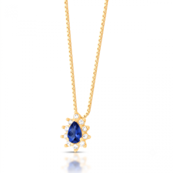 Colar gota azul safira 9mm, zirconia cristal em volta. Corrente 45cm. 1635562