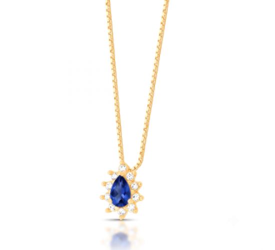 Colar gota azul safira 9mm, zirconia cristal em volta. Corrente 45cm. 1635562